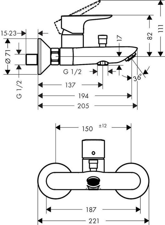 Image du produit hansgrohe HansgroheTalis E Mitigeur de bain apparent (finition or poli)