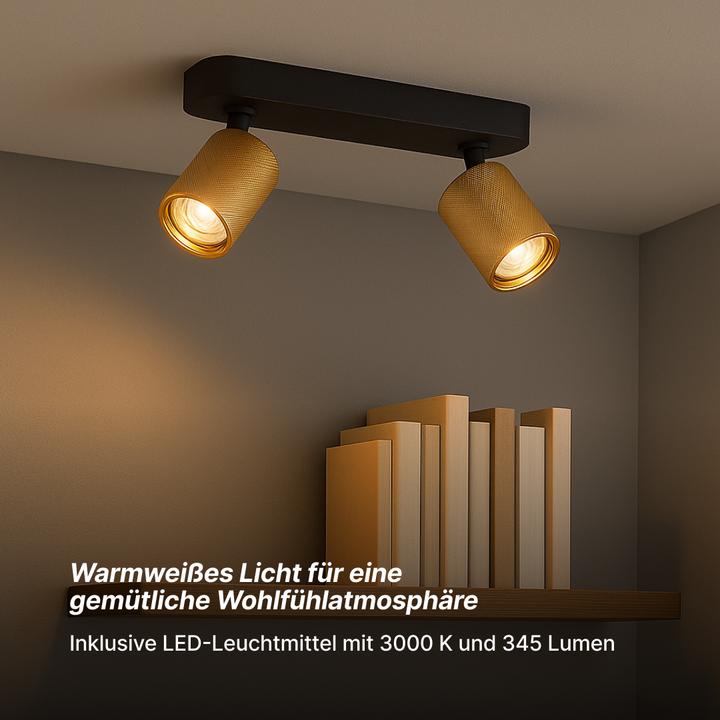 Produktbild Brilliant Plafondspot Marty GU10 2x5W 3000K - Zwart/Goudkleurig (350 lm, GU10)