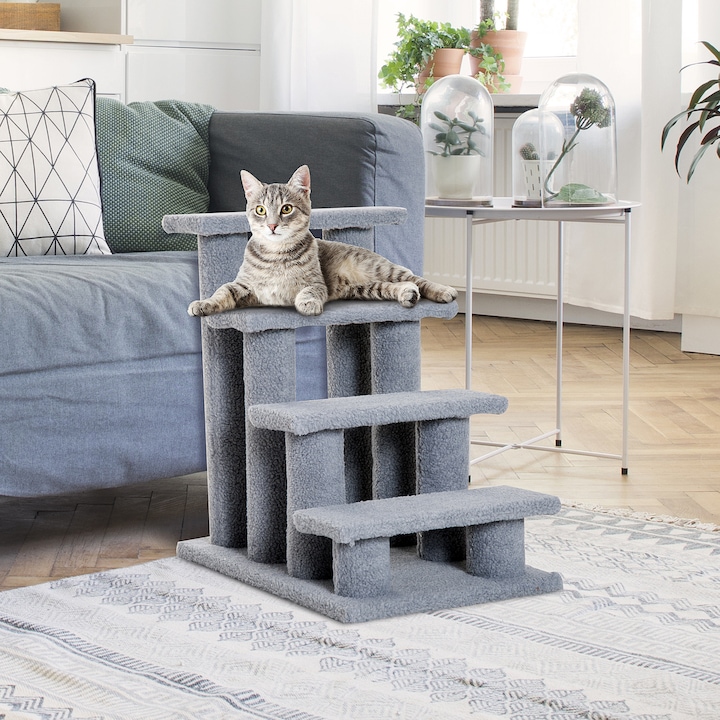 Produktbild PawHut Katzentreppe mit 4 Stufen (60 cm, Grau)
