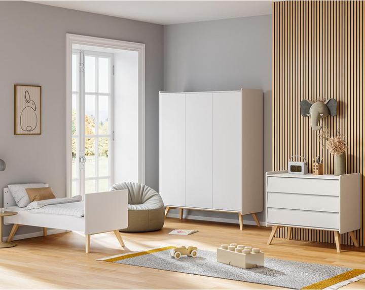 Petits-Meubles Chambre complète lit évolutif 70x140 commode à langer et armoire 3 portes Vox Vintage Blanc et Bois (Unité de changement)