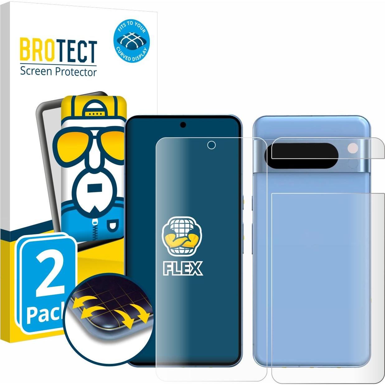 BROTECT Full-Cover Displayschutz (2 Stück, Google Pixel 8 Pro), Smartphone Schutzfolie, Transparent