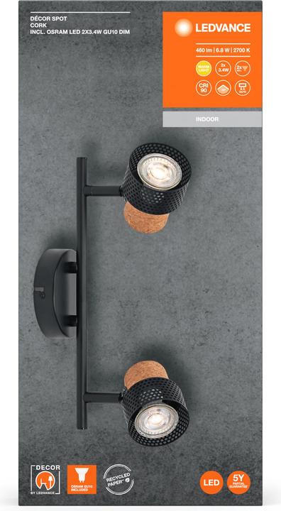 Produktbild Ledvance DECOR SPOT CORK BLACK 2x3.4W 927 DIM (460 lm, GU10)