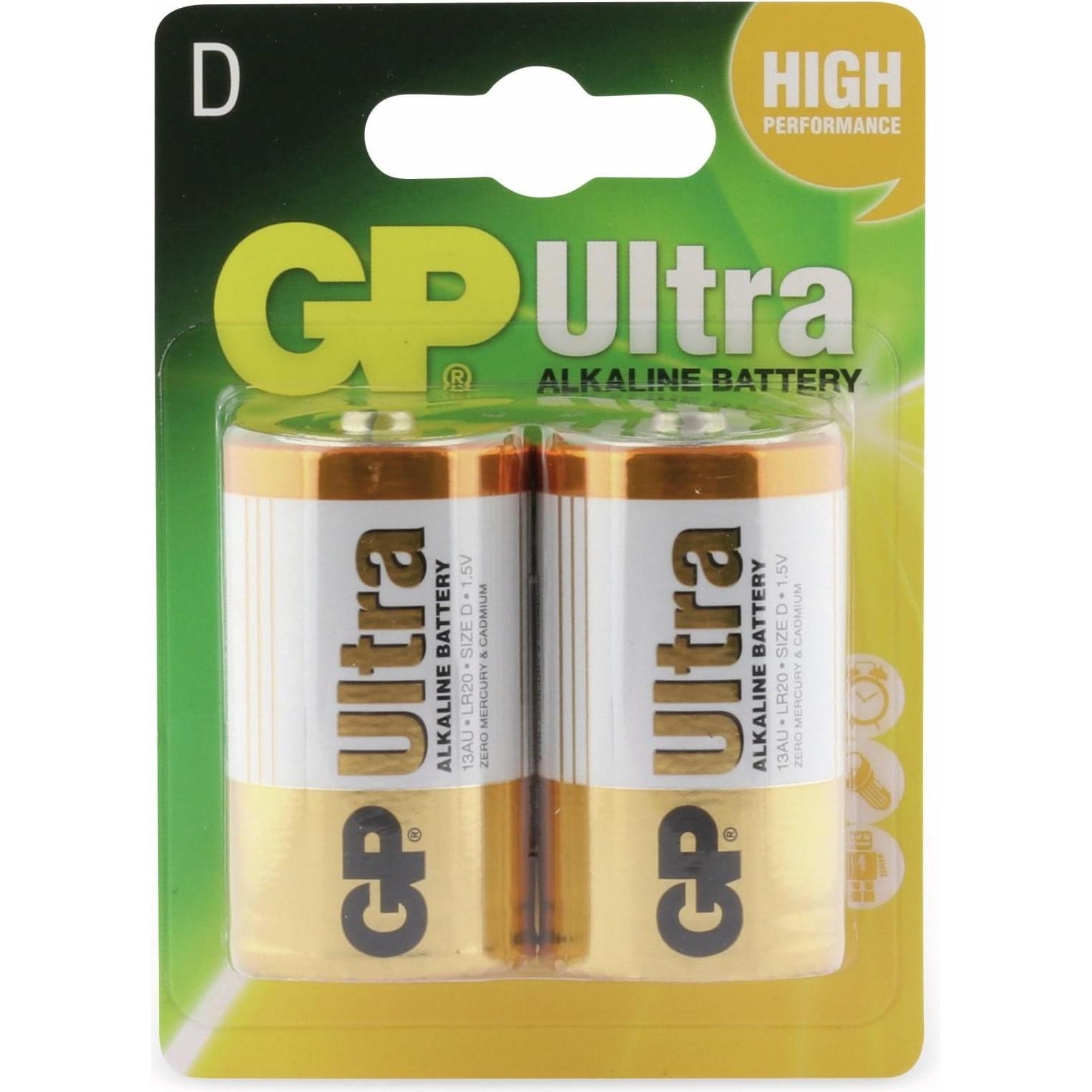 GP Batteries Ultra Alcalino Mono (2 pz., D / LR20 / Mono / R20), Batterie + pile