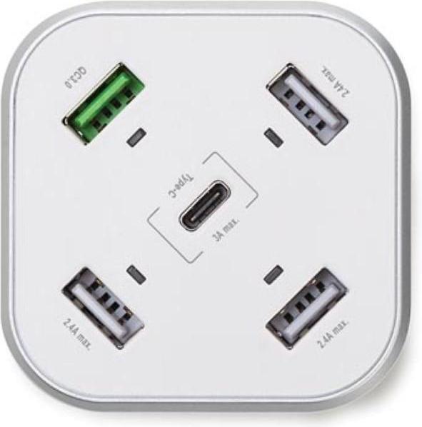 Actual product image HQ Power SMART USB Station with 3 x USB + 1 x USB Fast Charge QC 3.0 + 1 x Type-C outputs - max. 9.6 A - m... (48 W)