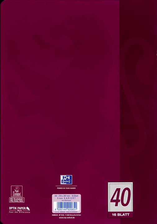 Immagine prodotto Oxford Schulheft, A4, Lineatur 40 (A4, Quadretti, Copertina morbida)