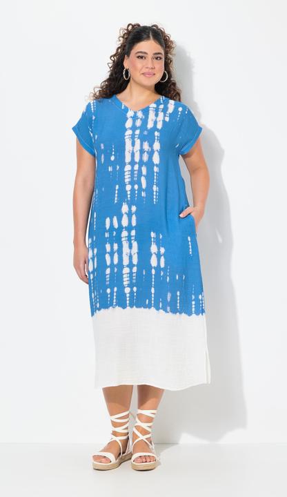 Produktbild Ulla Popken Kaftan, Leinenmix, Batikdruck, V-Ausschnitt, Halbarm (54)