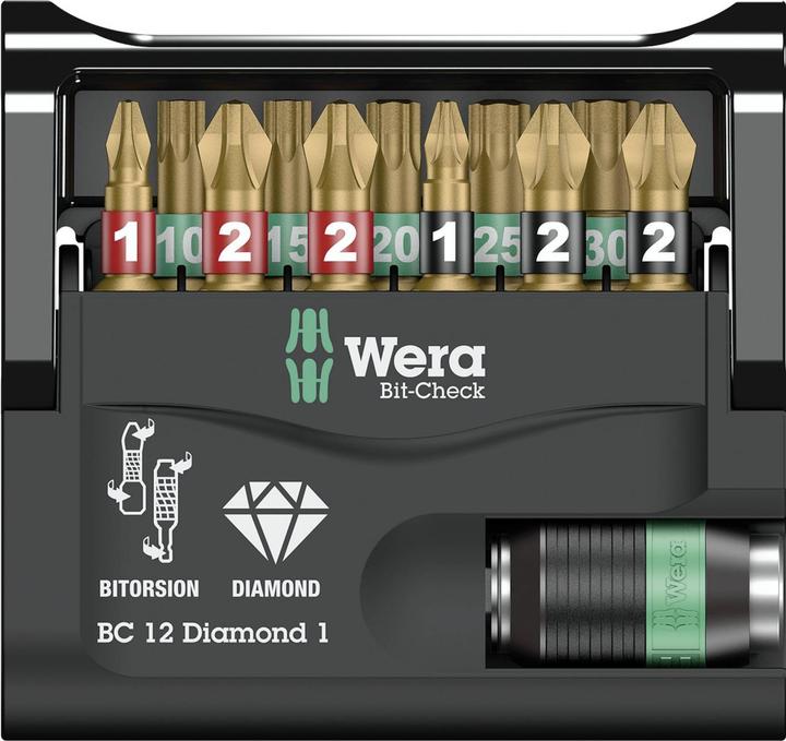 Produktbild Wera Bit-Check 12 Diamond 1 (Kreuz Phillips PH M2, Kreuz Phillips PH M1, Kreuz Pozidriv PZ M2, Kreuz Pozidriv PZ M1)
