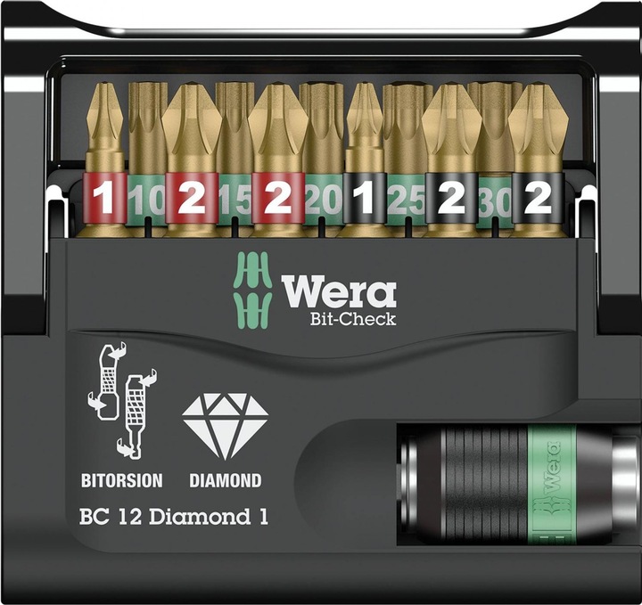 Actual product image Wera Bit-Check 12 Diamond 1 (Cross Phillips PH M1, Cross Phillips PH M2, Cross Pozidriv PZ M1, Cross Pozidriv PZ M2)