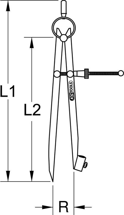 Image du produit KS Tools Compas droit à ressort, avec porte-crayon, rayon 210 mm.