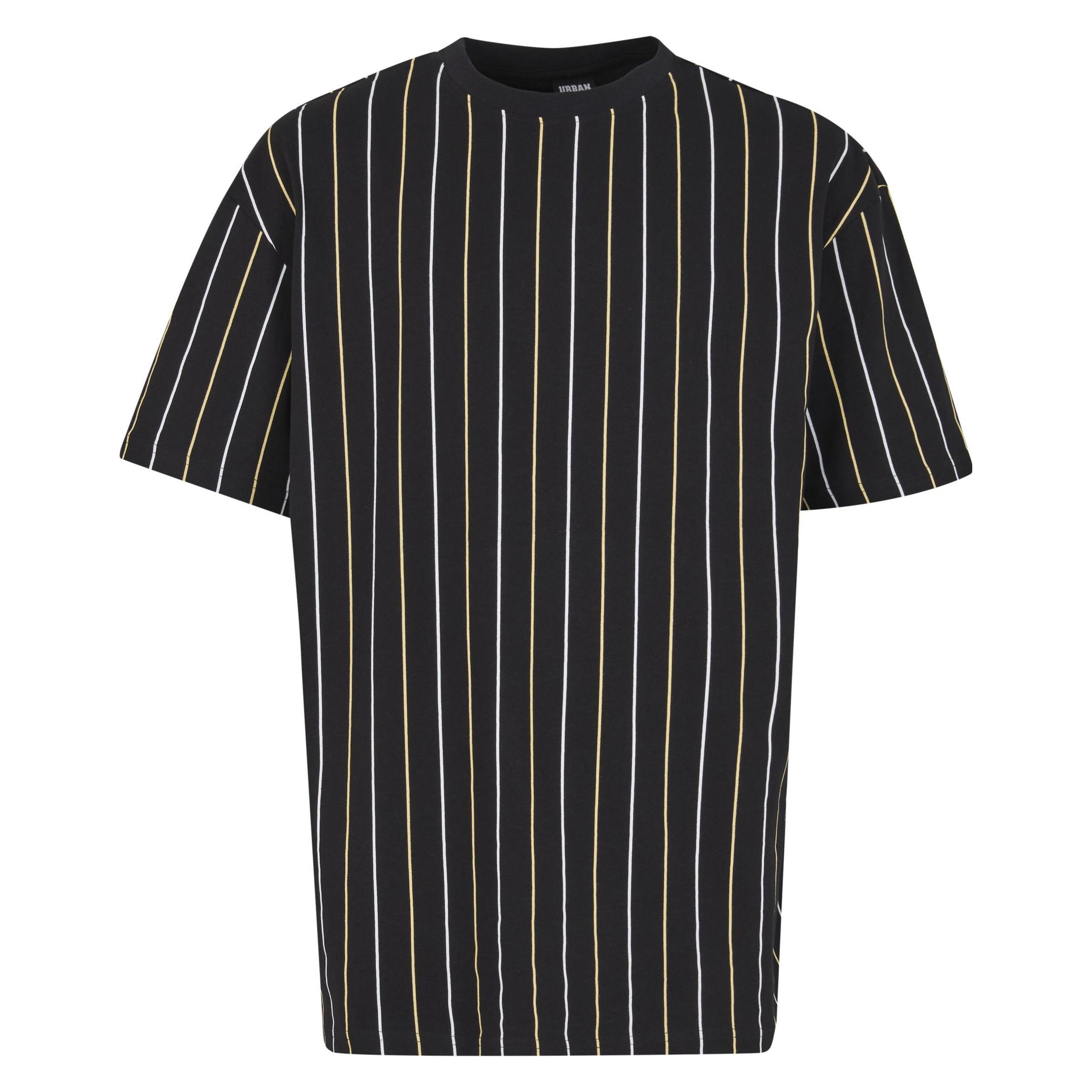 Urban Classics, Unisex, Shirts, Printed Pinstripe Tee - 179649, Mehrfarbig, Weiss, Schwarz, Gelb, (4XL)