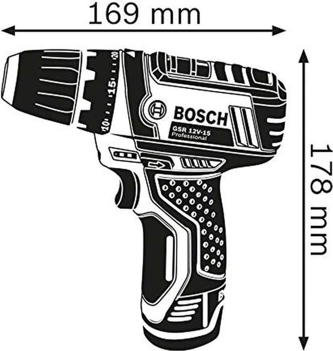 Immagine prodotto Bosch Professional Trapano avvitatore a batteria GSR 12V-15, 2 batterie GBA 12V 2.0Ah, custodia per il trasporto (Batteria ricaricabile)