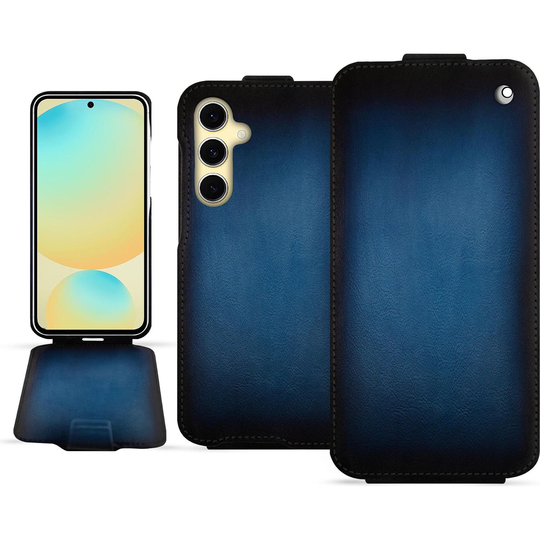 Noreve Lederschutzhülle vertikal (Samsung Galaxy S24 FE), Smartphone Hülle, Blau