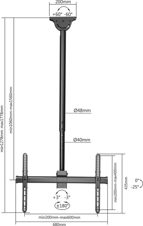 Produktbild Manhattan Höhenverstellbare TV-Deckenhalterung (Decke, 50 kg, 37" - 70")