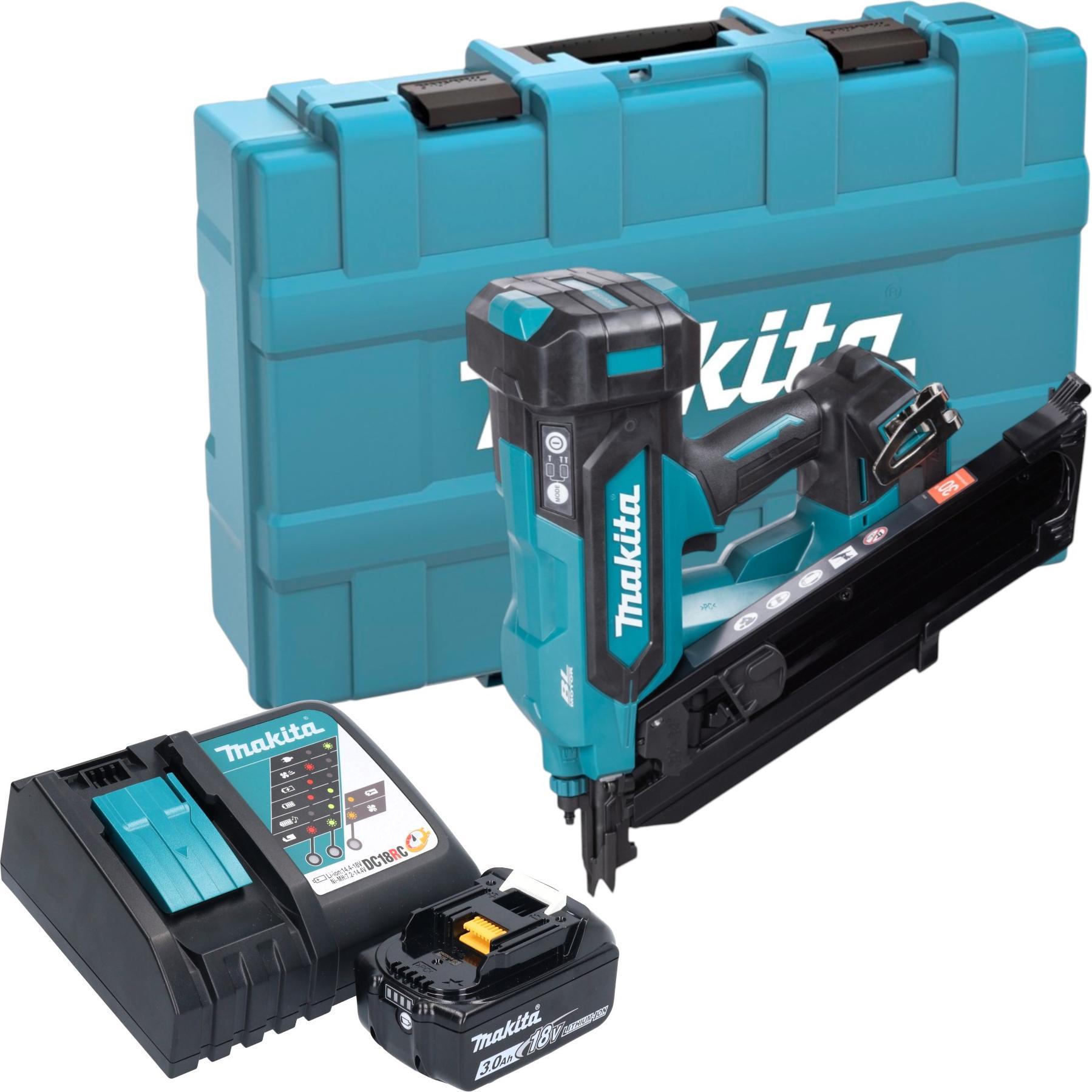 Makita, Graffettatrice + Pistola sparachiodi, DBN 900 RF1K Akku Streifennagler 18 V 50 - 90 mm Brushless + 1x Akku 3,0 Ah + Ladegerät +