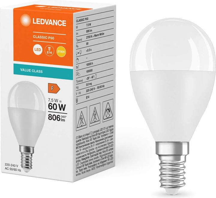 Actual product image Ledvance LED drop lamp (E14, 7.50 W, 806 lm, 1 x, F)