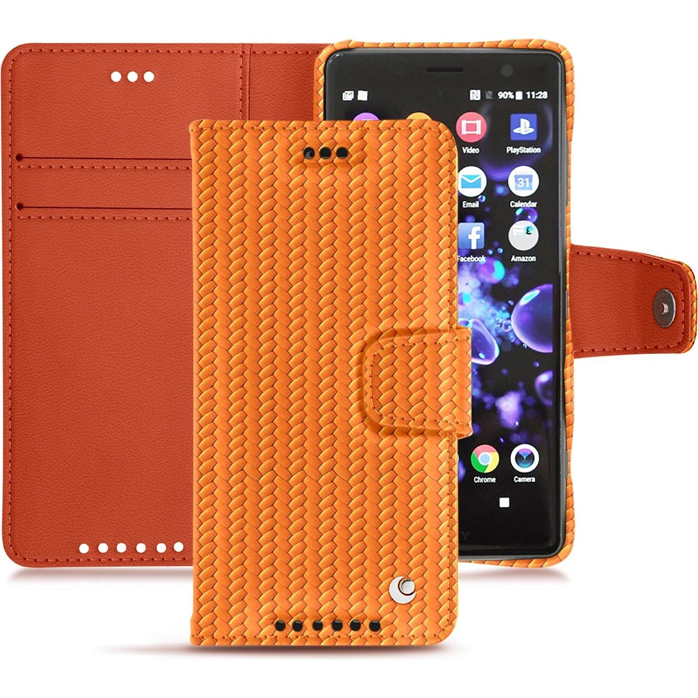 Noreve Lederschutzhülle Wallet (Sony Xperia XZ2 Compact), Smartphone Hülle, Orange