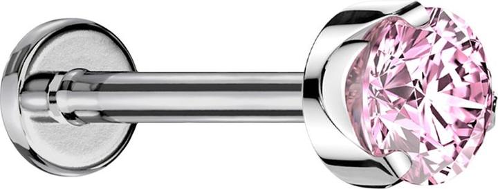 Actual product image Star Piercing Micro labret internal thread silver flat crystal pink set (Titanium, without brass)