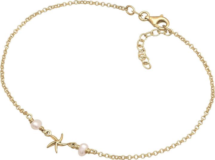 Immagine prodotto Elli Gioielli da piede Stella di mare con perla Spiaggia marittima Argento 925 (Argento 925 placcato oro, Nessuna pietra, Perle coltivate d'acqua dolce, 22 cm)