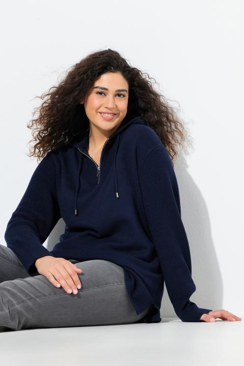 Immagine prodotto Ulla Popken Maglione con cappuccio, zip, maniche lunghe e retro più lungo (62)