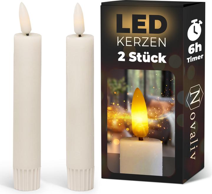 Produktbild Novaliv LED Stabkerze 2 Stück für den Innenbereich mit Timerfunktion - 6 Stunden - Weiß - 12,5cm Höhe für 2, (2 x)