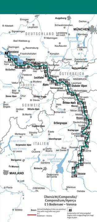 Produktbild Wander-Tourenkarte Europäischer Fernwanderweg E5 Alpenüberquerung vom Bodensee bis Verona
