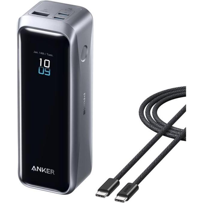 Anker Prime Dual USB-C + USB-A Schnellladegerät Powerbank 20.000mAh Silber (20000 mAh, 220 W, 72.36 Wh), Powerbank, Nero, Argento