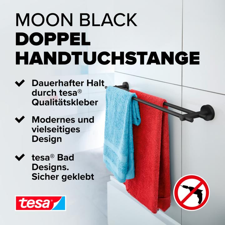Actual product image tesa MOON BLACK double towel rail incl. adhesive solution without drilling