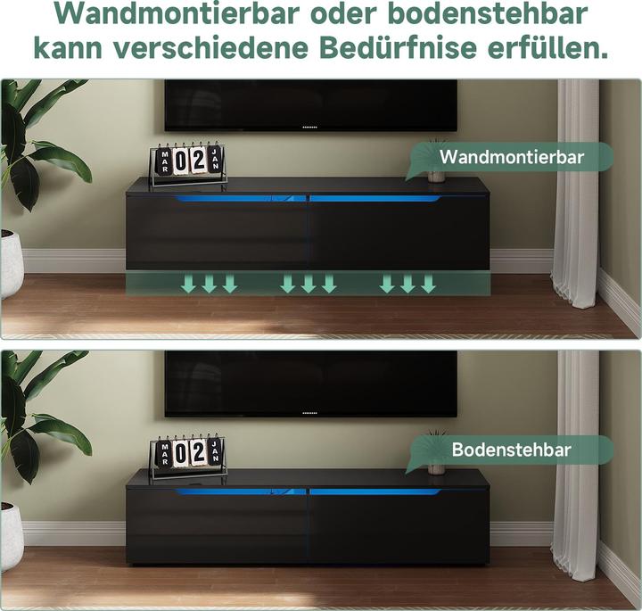 Produktbild SONNI Low-Profile schwarz, TV-Panel hochglänzend, mit LED-Beleuchtung (in 12 Farben einstellbar), mi