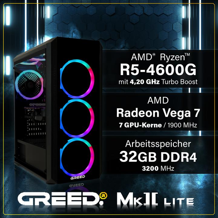 Produktbild Greed MK2 AMD LITE - Gaming PC - Vega 7 (512 GB, 32 GB, AMD Ryzen 5 4600G)