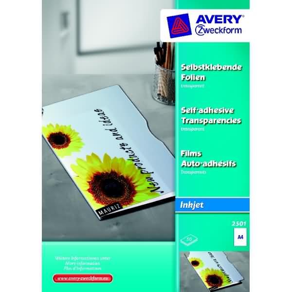 Actual product image Avery ZW. Ink-Jet Folien A4 2501Z 0,17mm,selbstklebend 50 Blatt
