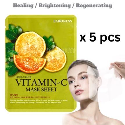Baroness 5 Pcs Vitamin C Korean Face Mask Sheet - Healing, Brightening, Regenerating