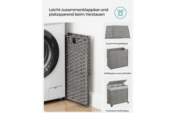 Actual product image Songmics Wäschekorb auf Rollen 140 l, Grau, Detailfarbe: Grau (140 l)