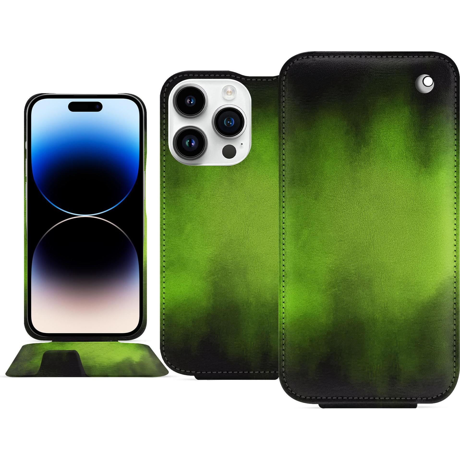 Noreve Lederschutzhülle vertikal (Apple iPhone 15 Pro), Smartphone Hülle, Grün