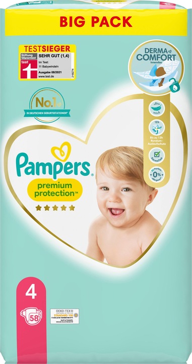 Immagine prodotto Pampers Protezione Premium (Dimensione 4, Pacco trasportabile, 58 Pezzo/i)