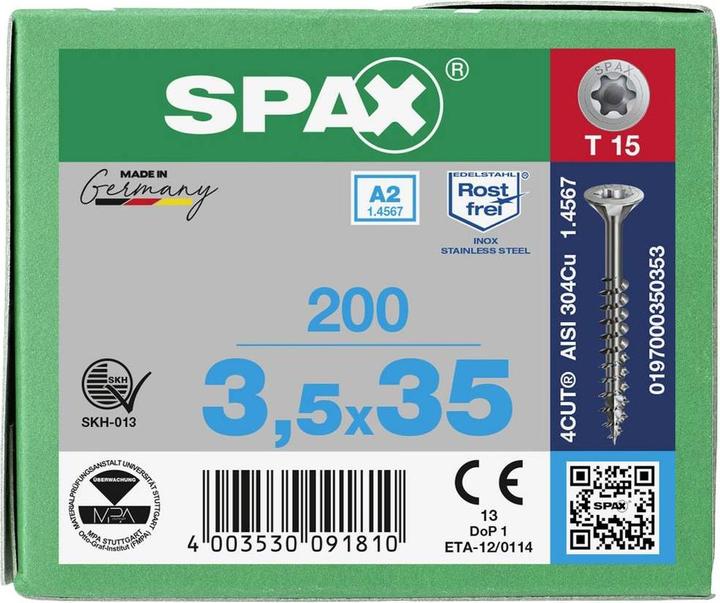 Actual product image Spax A2 Countersunk Multi-Head T-Star Plus T15 Partially Threaded (200 Screws per piece)