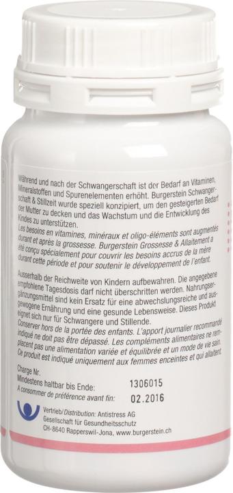 Nährwerte und Zutaten Burgerstein Schwangerschaft und Stillzeit (100 Stück, Tabletten, 135 g)
