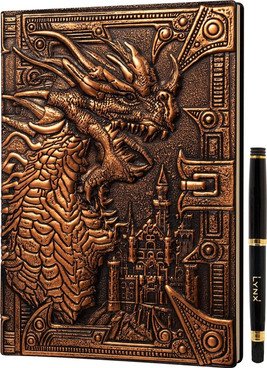 LYNX Zubehör RPG DND 3D Notizbuch Kunstleder Drache Bronze