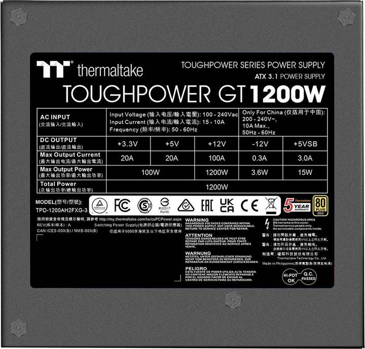 Actual product image Thermaltake Netzteil Toughpower GT 1200W ATX3.1/GEN5 80+G BK retail (1200 W)