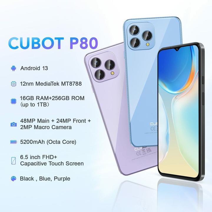 Actual product image Cubot P80 (256 GB, Blue, 6.58", Hybrid Dual SIM, 4G)