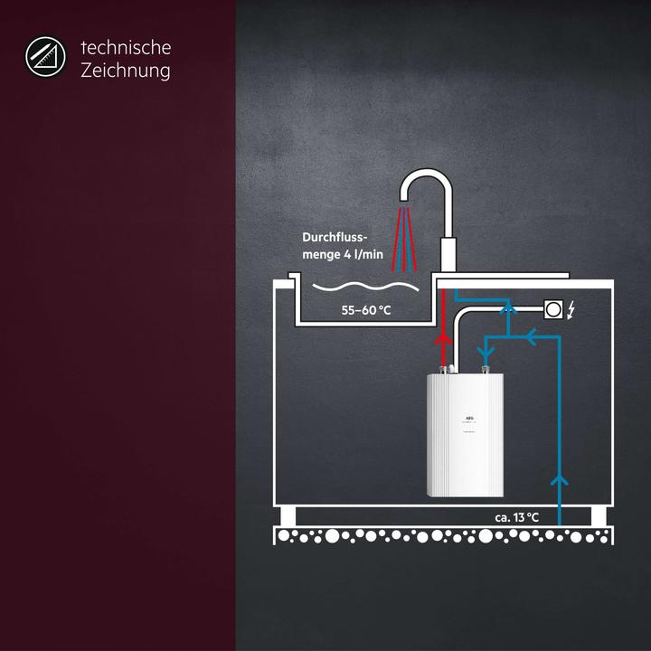 Produktbild AEG Haustechnik DDLE Kompakt 11/13 kW Kompakt Durchlauferhitzer für die Küche, 400 V, Untertisch, VDE geprüft