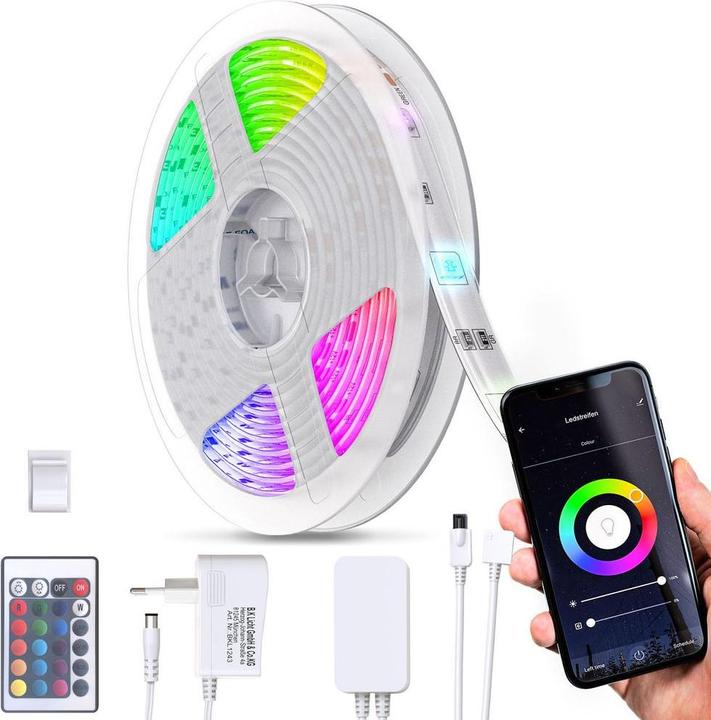 Image du produit B.K.Licht WIFI RGB-LED Flexband, blanc, 150xRGB-LED/0,10W (RGB, 500 cm, Intérieur)