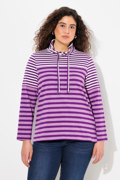 Produktbild Ulla Popken Shirt, Ringelmix, Stehkragen, Langarm, hinten länger (42, 44)