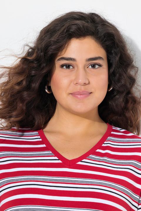 Actual product image Ulla Popken Colorful Striped Short Sleeve V-Neck Tee (56)
