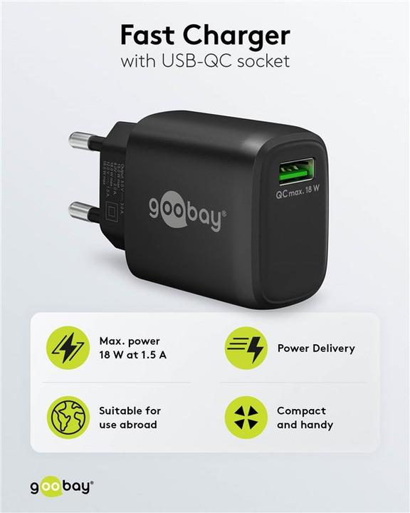 Image du produit Goobay Chargeur rapide USB-A QC 3.0 (18 W, 1 portion)