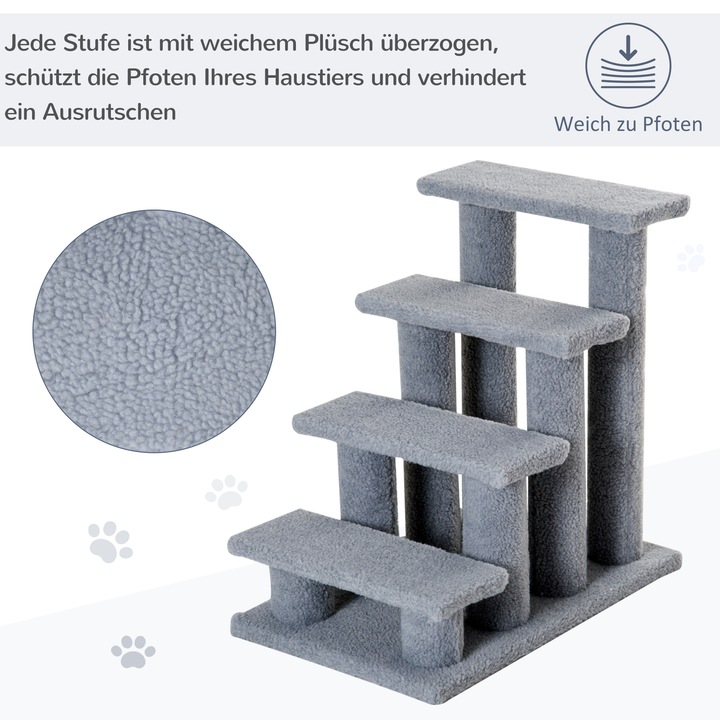 Produktbild PawHut Katzentreppe mit 4 Stufen (60 cm, Grau)
