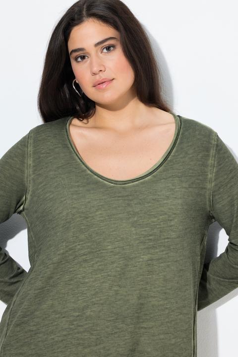 Produktbild Ulla Popken Shirt, Rollkanten, Classic, V-Ausschnitt, Langarm (58)