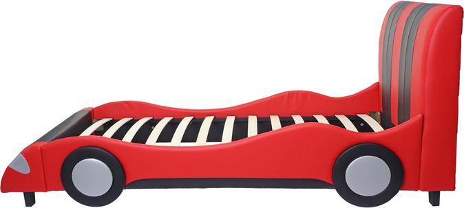 Produktbild Swisshandel24 Bett, Auto Junge Kinderbett Jugendbett, Lattenrost Kunstleder Holz 190x100cm schwarz-rot - 43181