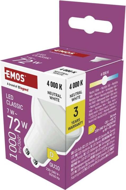 Produktbild Emos LED Lampe Classic MR16 Weiss/ GU10 / 7 W (72 W) / 1000 lm / NeutralWeiss (GU10, 1000 lm, 1x)