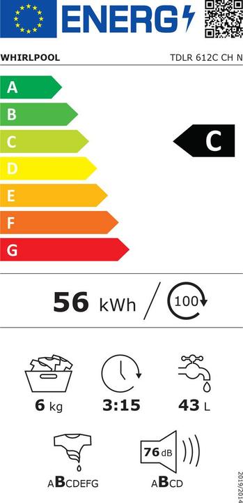 Energy Label Whirlpool TDLR 612C CH N (6 kg, Upwards)