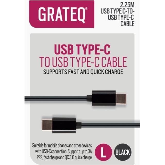 Screenor GRATEQ USB-C USB-C CBL QUICK 2.25M BLACK (2.25 m, USB 2.0), USB Kabel